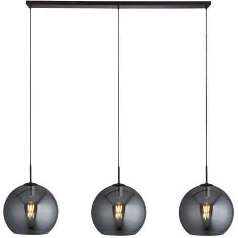 Searchlight AMSTERDAM - Paralume rotondo in vetro fumé a 3 luci nero opaco con barra a soffitto
