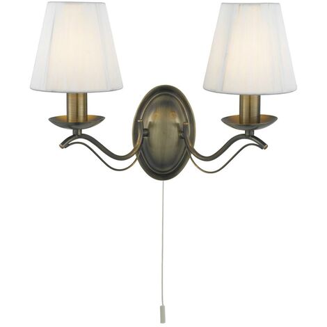 main image of "Searchlight Andretti - 2 Light Indoor Candle Wall Light Antique Brass with Shades, E14"