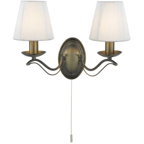 Searchlight Andretti - Applique murale à 2 ampoules pour bougie d'intérieur en laiton antique avec abat-jour, E14