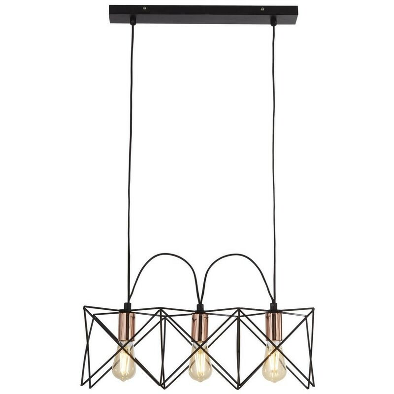 Searchlight ANTHEA - 3 Light Black Frame Ceiling Pendant with Copper Detail