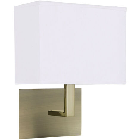 Searchlight - Applique da interno a 1 luce in ottone antico con paralume rettangolare bianco, attacco E27