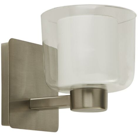 Searchlight Applique murale à 1 lumière pour salle de bains, nickel satiné, verre transparent et intérieur blanc Ip44