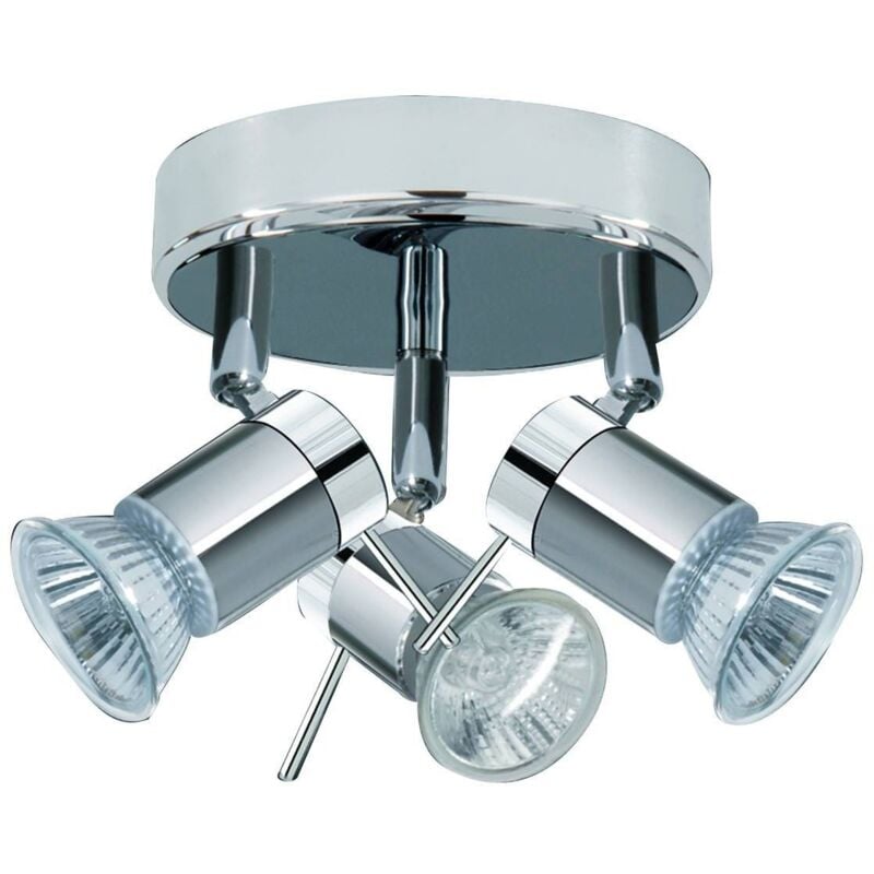 Aries - Plafonnier de salle de bain réglable à 3 ampoules argent satiné, chrome IP44, GU10 - Searchlight