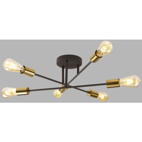 Searchlight Armstrong - Plafoniera a 6 luci semi filo nero opaco, ottone satinato, attacco E27