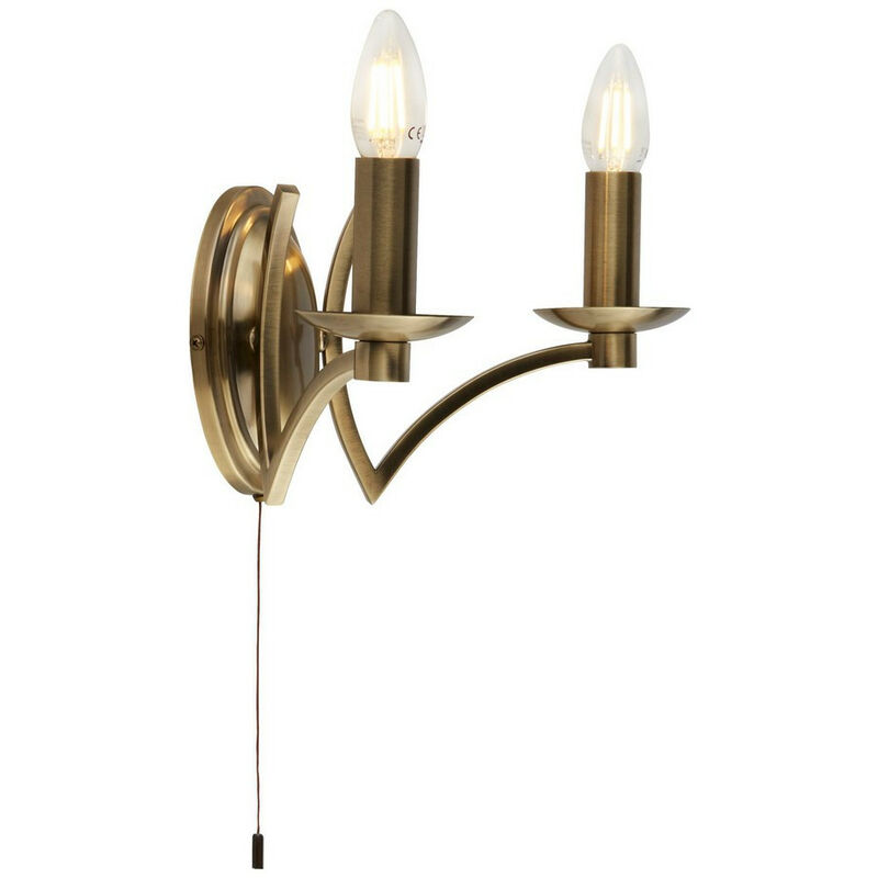 Image of Ascot 2 Light Lampada da parete in ottone antico - Searchlight