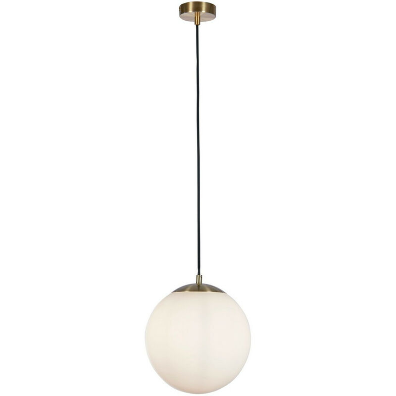 Atom 30cm Pendant Satin Brass, Opal Glass - Searchlight