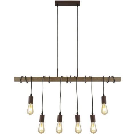 Searchlight Barn Lampadario a sospensione a 6 luci in metallo nero e legno