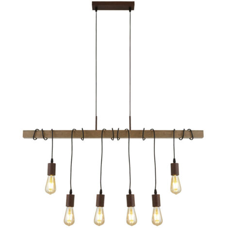 Searchlight Barn Suspension à 6 lampes en métal noir et bois