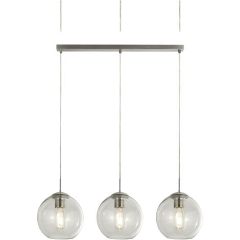 Searchlight - Barre de suspension à 3 lumières, argent satiné, abat-jour en verre, E27
