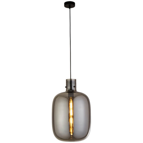 Searchlight Barrel Luminaire suspendu à 1 ampoule, noir, verre fumé
