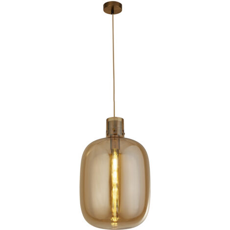 Searchlight Barrel Sospensione 1 Luce, Ottone, Vetro Ambrato