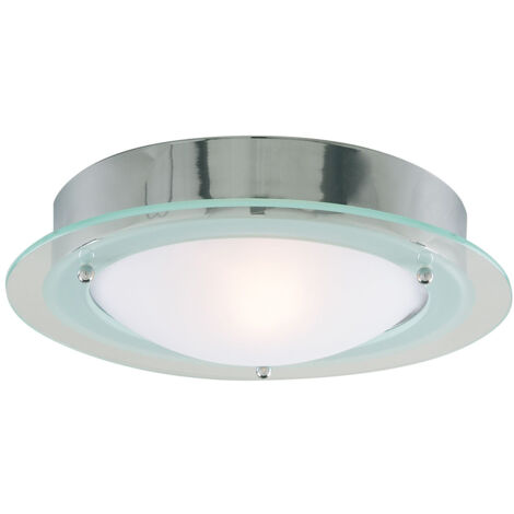 Searchlight Bathroom Flush - Plafoniera a filo con 1 luce da bagno rotonda cromata IP44, E14