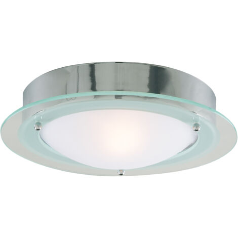 Searchlight Bathroom Flush - Plafonnier affleurant de salle de bains à 1 ampoule ronde Chrome IP44, E14