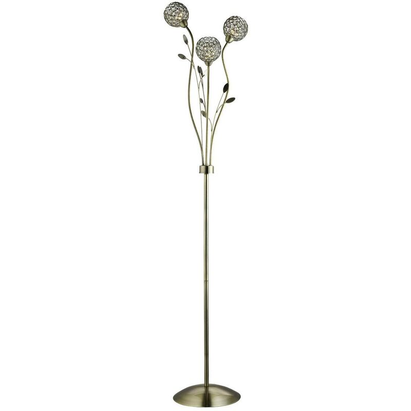 Image of Bellis - Lampada da terra con design floreale a 3 luci in ottone antico e vetro, G9 - Searchlight