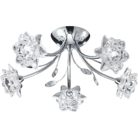 Searchlight Bellis - Plafonnier semi-encastré à 5 ampoules design à fleurs, chrome et verre, G9