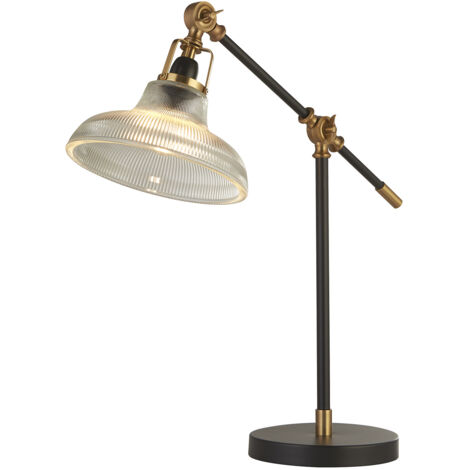 Searchlight Berwick Lampada da tavolo nera e ottone con vetro trasparente a coste