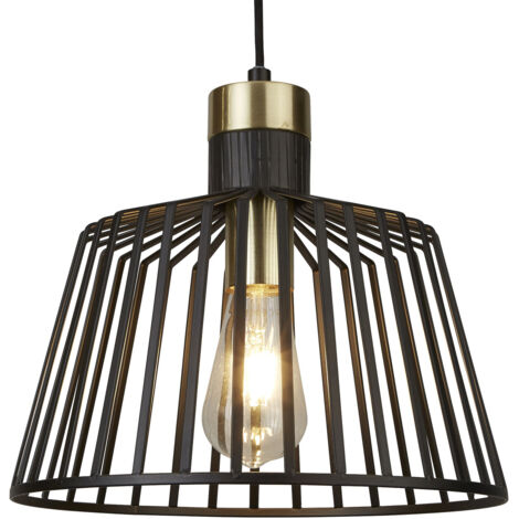 Searchlight Bird Cage - 1 Sospensione a soffitto a gabbia leggera Ottone antico, nero opaco, E27