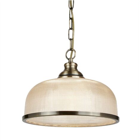 main image of "Searchlight Bistro - 1 Light Dome Ceiling Pendant White, Antique Brass, Glass, E27"