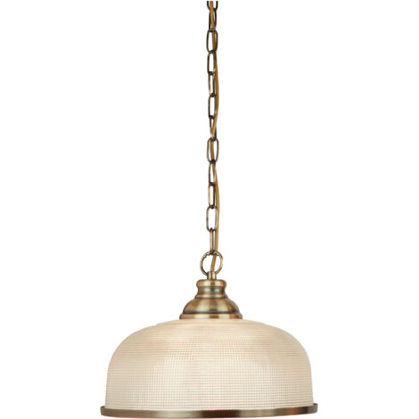 Searchlight Bistro - Plafonnier Dome 1 Lumière Blanc, Laiton Antique, Verre, E27