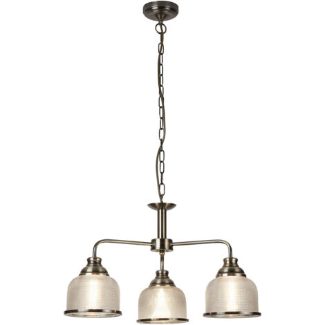 Searchlight Bistro - Sospensione a soffitto a 3 luci multibraccio bianco, ottone antico, attacco E27