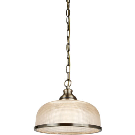 Searchlight Bistro - Sospensione a soffitto a cupola a 1 luce Bianco, Ottone antico, Vetro, E27