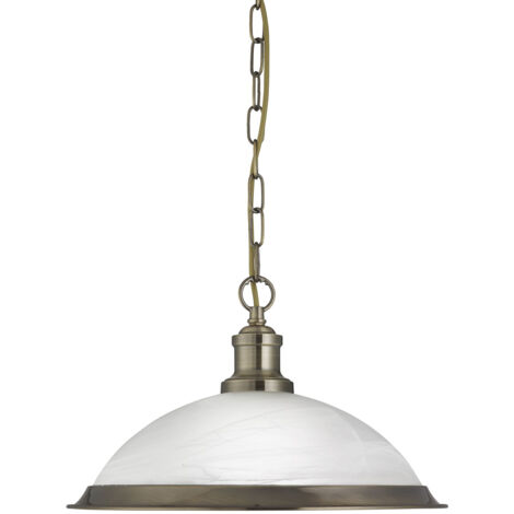 Searchlight Bistro - Sospensione a soffitto a cupola a 1 luce in ottone antico, vetro acido, E27