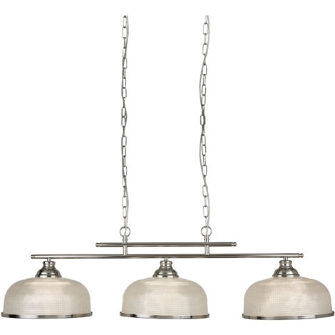 Searchlight Bistro - Suspension à 3 ampoules au plafond, argent satiné, blanc avec abat-jour en verre, E27