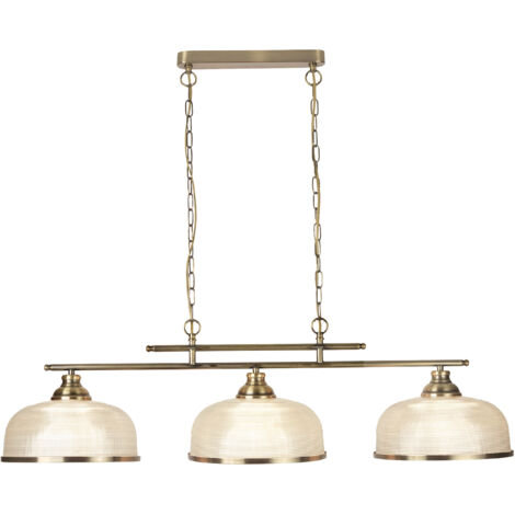 Searchlight Bistro - Suspension à 3 ampoules au plafond, blanc, laiton antique avec abat-jour en verre, E27