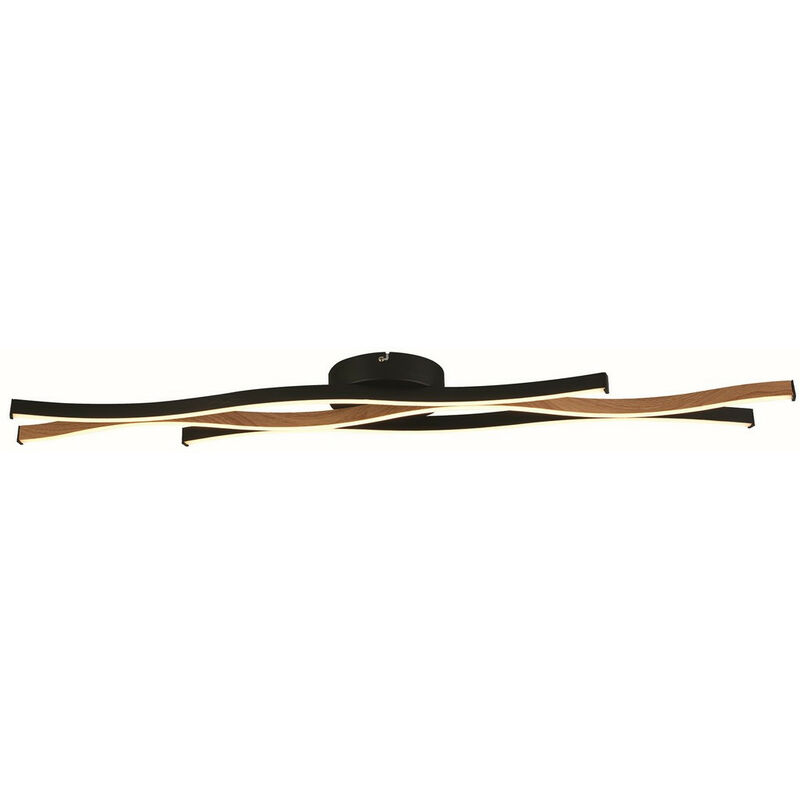 Bloom Swirl led Flush Ceiling Light, Black With Wood Effect - Searchlight