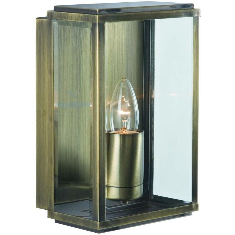 Box - 1 Light Outdoor Wall Light Antique Brass, IP44, E27 - Searchlight