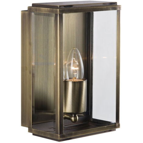 Searchlight Box - Applique da esterno a 1 luce in ottone antico, IP44, E27