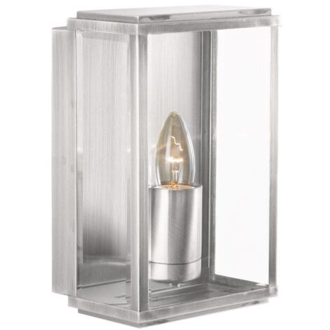 Searchlight Box - Applique murale de jardin extérieur à 1 lumière, argent satiné IP44, E27