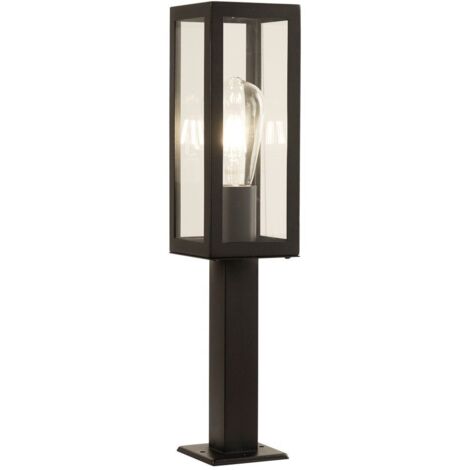 Searchlight Box - Borne d'extérieur courte à 1 ampoule noire avec verre transparent IP44, E27