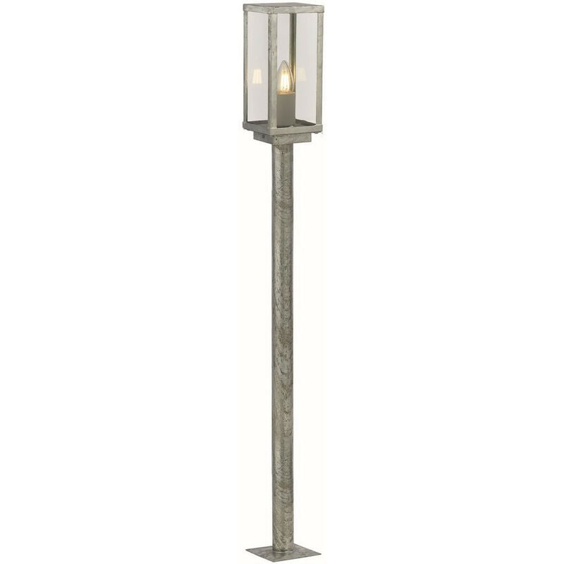 Box ii 900mm Outdoor Post, Silver & Clear Glass, IP44 - Searchlight