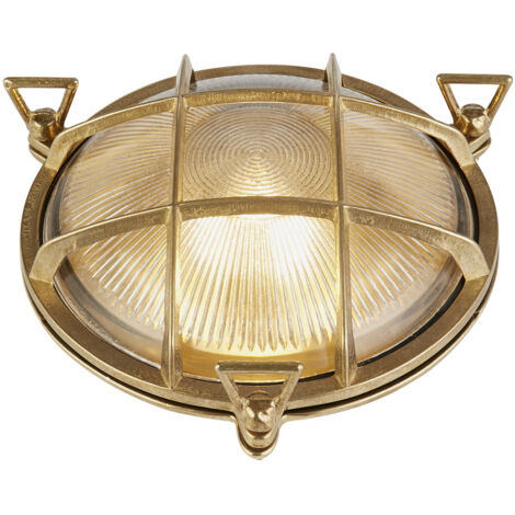 Searchlight Bulkhead Lampada da esterno ovale in ottone massiccio, vetro rigato