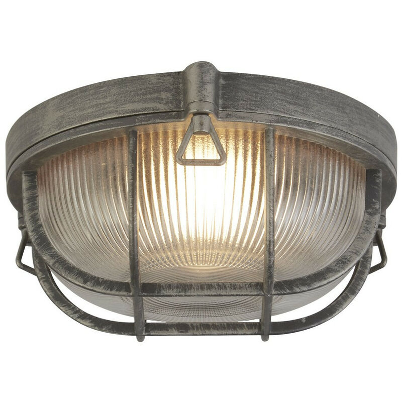 Searchlight - Bulkhead Outdoor Light, Black Silver Aluminium, IP44