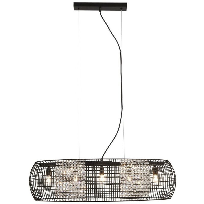 Searchlight CAGE - 5 Light Black Oval Ceiling Pendant with Crystal Glass Panels