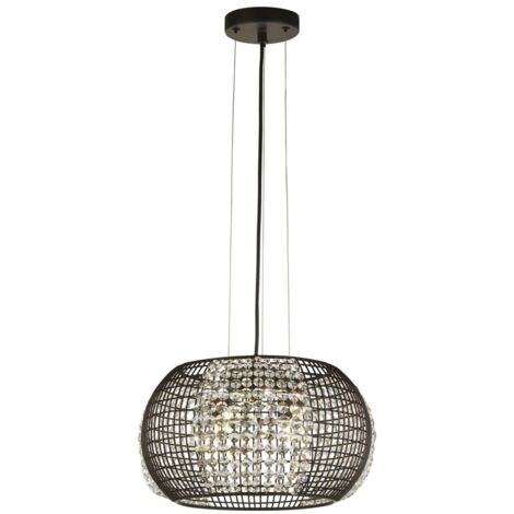 Searchlight CAGE - Pendentif de plafond à 4 ampoules noires avec panneaux de verre cristal