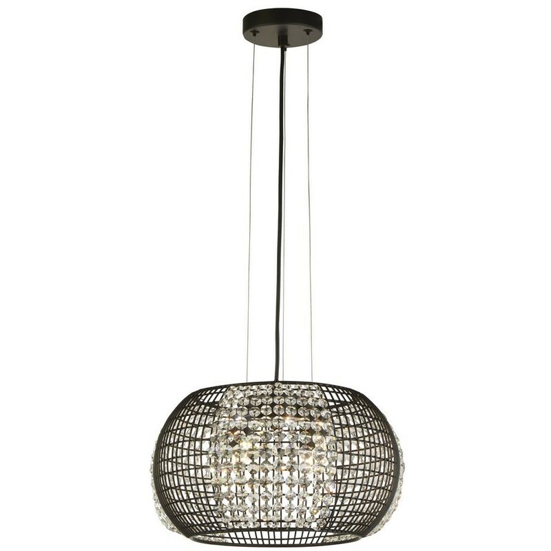 Image of Searchlight - cage - Sospensione a soffitto a tamburo nero a 4 luci con pannelli in cristallo