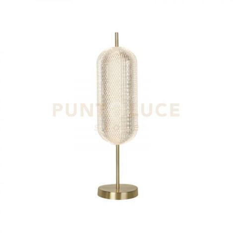 Searchlight Capsule Lampada da tavolo a LED, metallo ottone satinato e paralume in acrilico