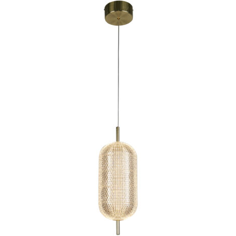 Searchlight Capsule Suspension LED pour plafond, métal laiton satiné et abat-jour acrylique
