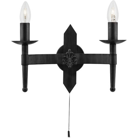 Searchlight Cartwheel - Applique murale d'intérieur à 2 ampoules, noir, E27