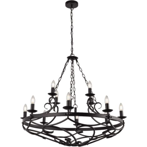 Searchlight Cartwheel III Suspension à 12 ampoules Cartwheel, chaîne noire