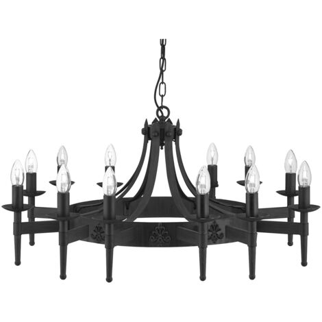 Searchlight Cartwheel - Lampada a sospensione a 12 bracci multibraccio nera, E14