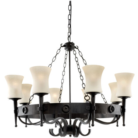 Searchlight Cartwheel - Lampadario multibraccio a 8 luci finitura nera, attacco E27