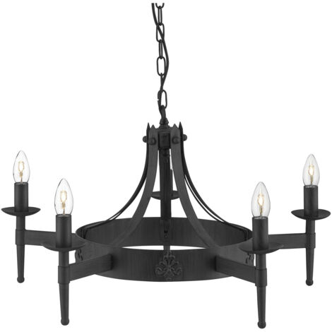 Searchlight Cartwheel - Sospensione a soffitto a 5 luci multibraccio nera, E14
