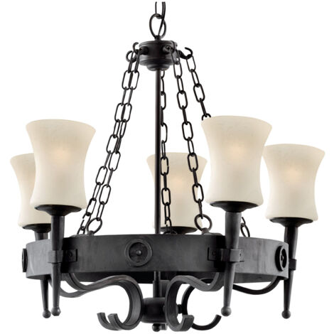 Searchlight Cartwheel - Sospensione a soffitto a 5 luci multibraccio nera, Scavo Glass Five, E27