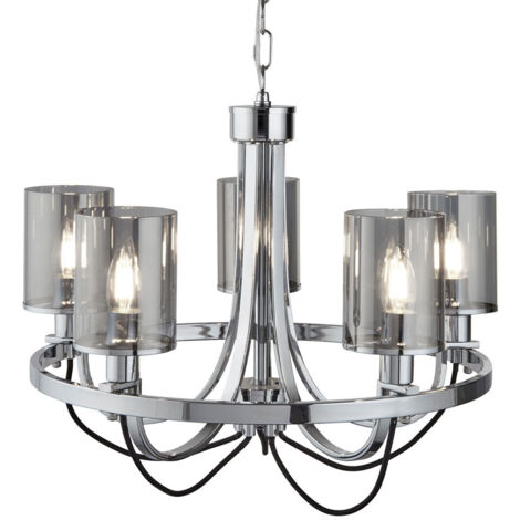 Searchlight Catalina - Plafonnier à 5 ampoules à bras multiples, chrome, fumé, verre, E14