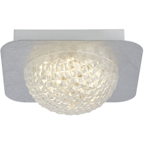 Searchlight Celestia Plafoniera Led Quadrata 1 Luce - Foglia Argento Con Acrilico Trasparente