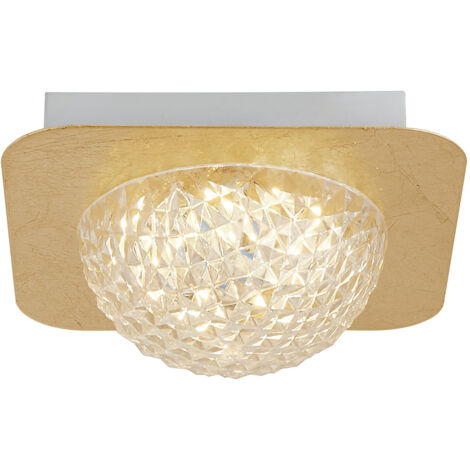 Searchlight Celestia Plafoniera Led Quadrata 1 Luce - Foglia Oro Con Acrilico Trasparente